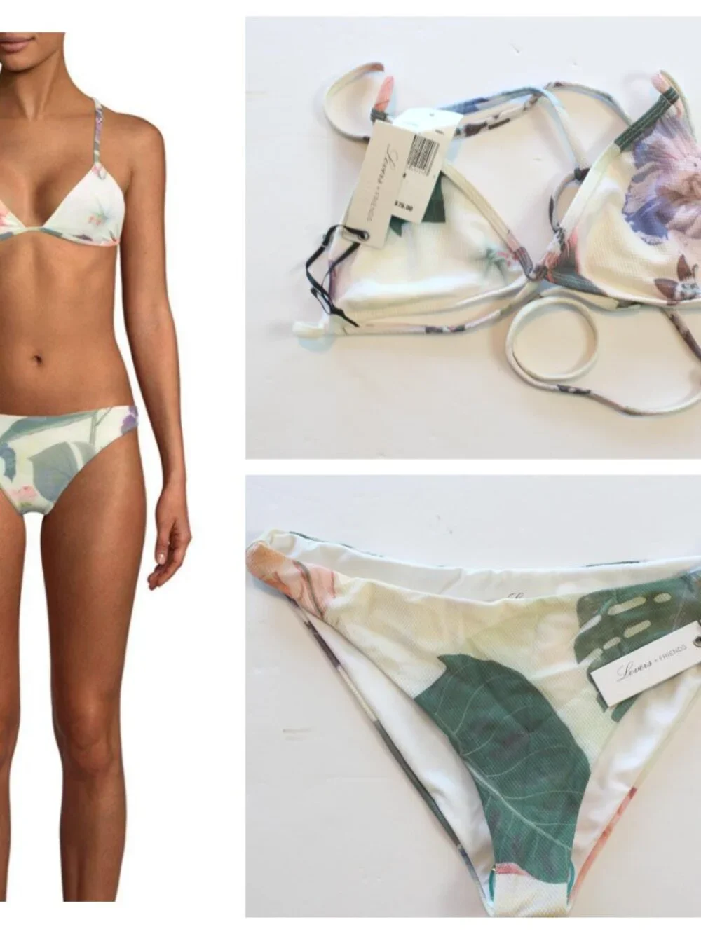 Lovers + Friends 2 Piece Halter Bikini Swimsuit Tropic Floral White Medium NWT - Picture 7 of 7